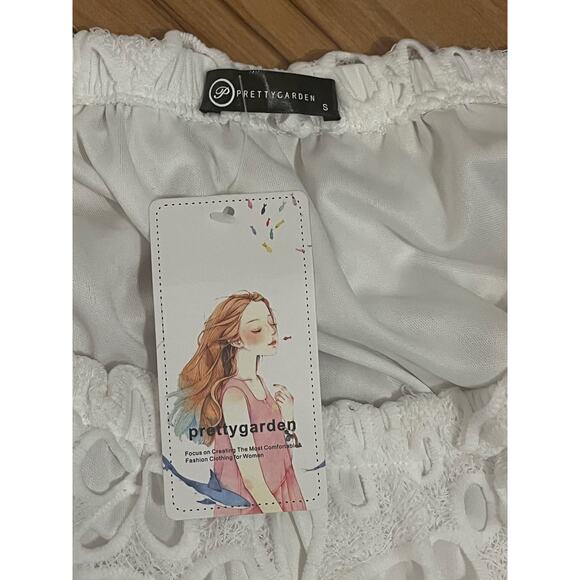 PrettyGarden S cottagecore White Lace Off Shoulder Mini Dress Floral Cutout - Picture 7 of 9